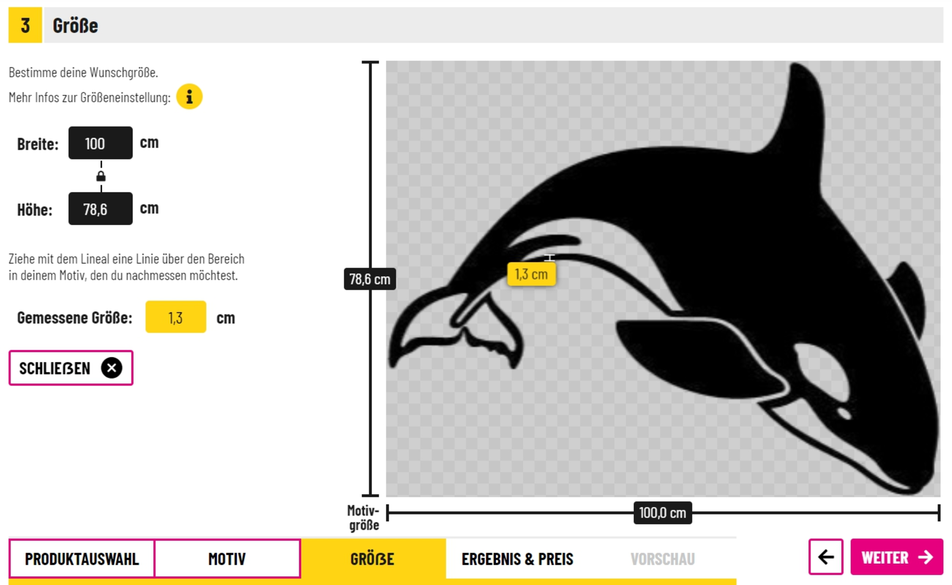 Shows a measuring tool in the product configurator