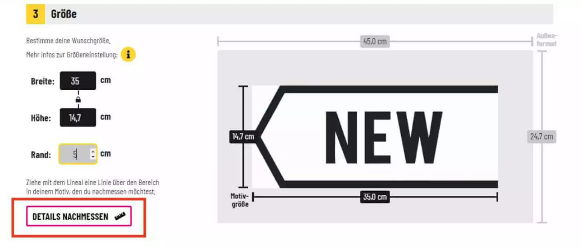 Details Measure the size of the design